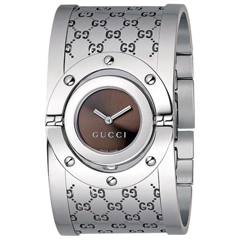 GUCCI Womens stainless silver watch Bangle Cuff .